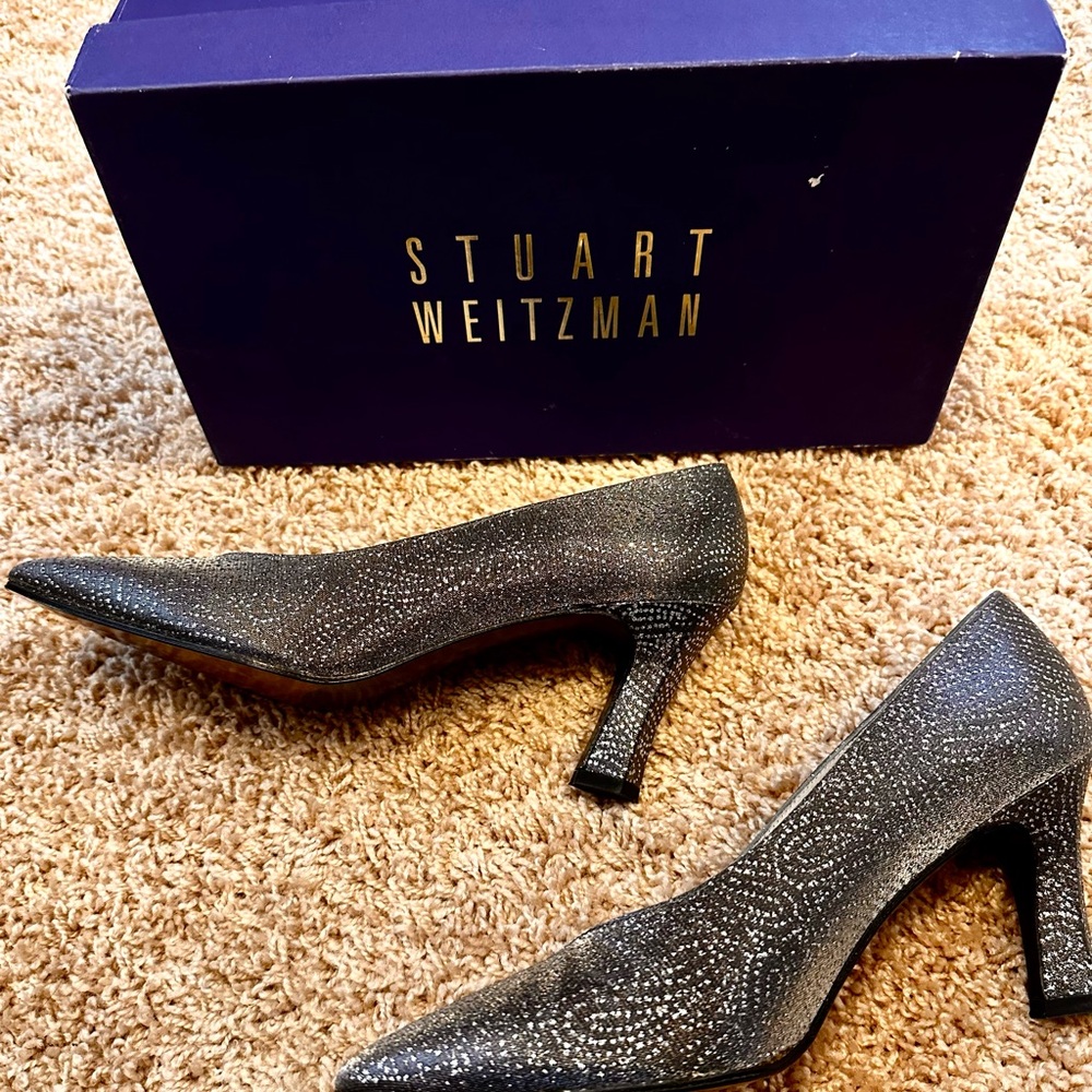 NWT- Stuart Weitzman Glittering Silver Heels - Picture 3 of 15